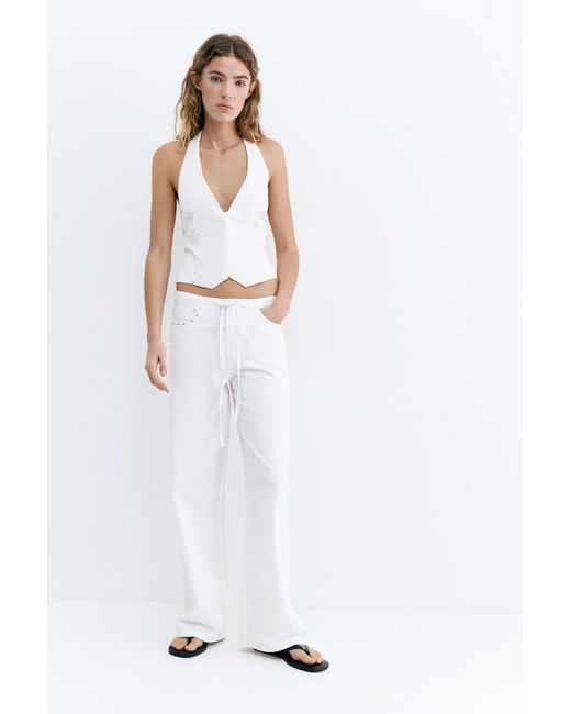 Pull&Bear Witte Haltertop Met Studs in het Blue