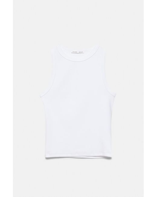 Pull&Bear White Round Neck Tank Top