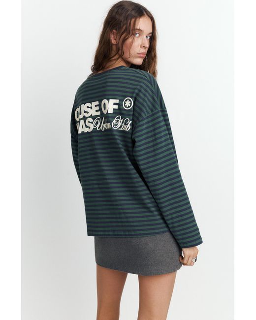 Pull&Bear Blue Striped T-Shirt With Text
