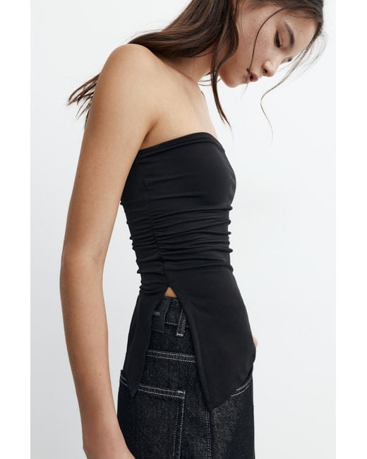 Pull&Bear Asymmetrische Strapless Top in het Black