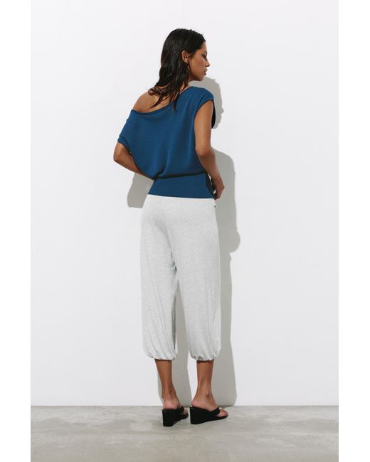 Pull&Bear Blue Short Sleeve Asymmetric Knit Top
