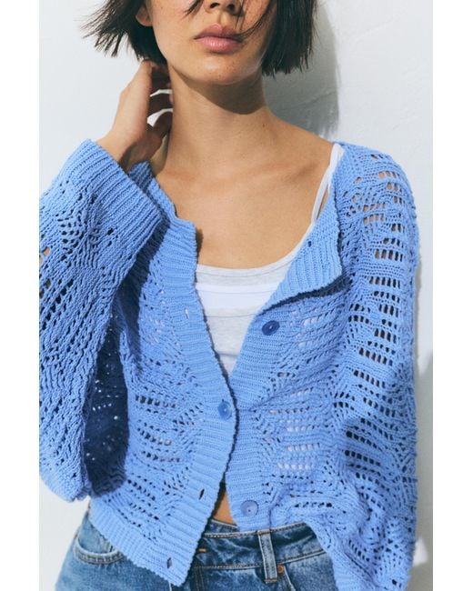 Pull&Bear Blue Oversize Cutwork Cardigan