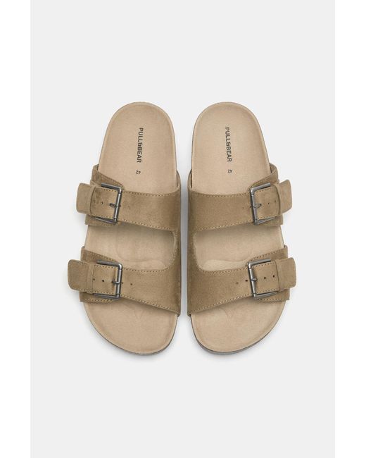 Pull&Bear Natural Buckled Sandals for men