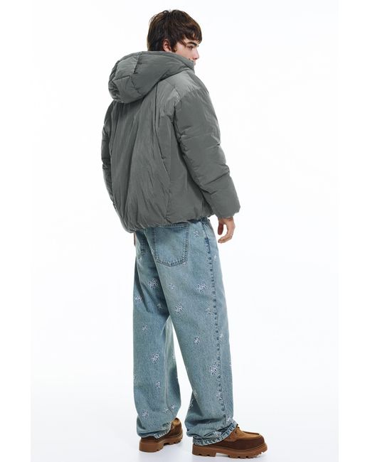 Pull&Bear Gray Padded Jacket With Cut-Out Details for men
