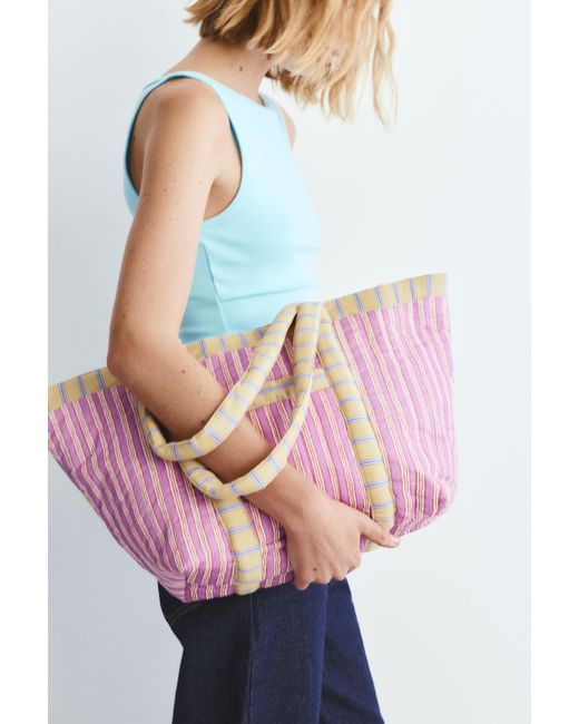 Pull&Bear Pink Striped Tote Bag