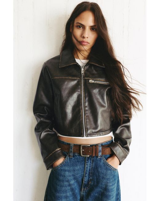 Pull&Bear Gray Short Faux Leather Jacket