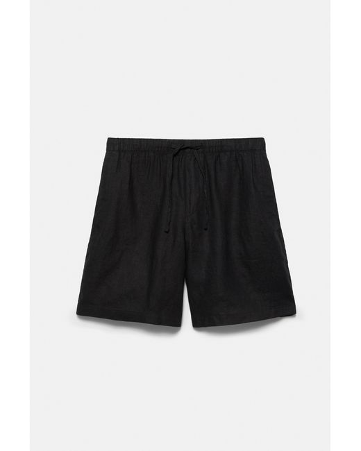 Pull&Bear Black 100% Linen Bermuda Sweat Shorts for men