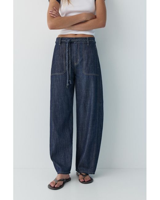 Pull&Bear Blue Balloon Jeans With Drawstring