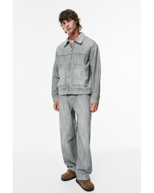 Pull&Bear Gray Washed Denim Jacket for men