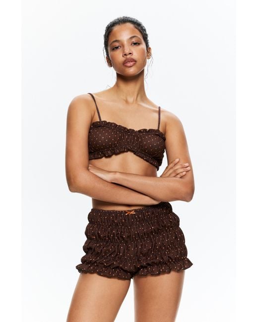 Pull&Bear Brown Gathered Polka Dot Shorts
