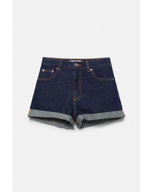 Pull&Bear Blue Mom Fit Denim Shorts With Turn-Up Hems
