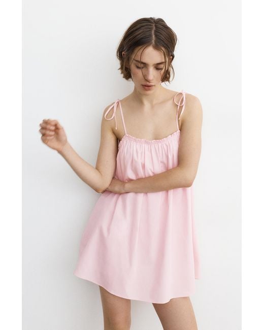 Pull&Bear Pink Short Strappy Poplin Dress