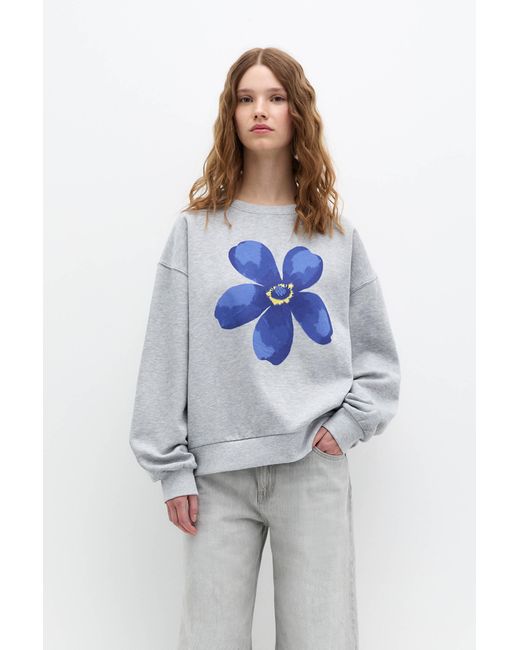 Pull&Bear Blue Floral Graphic Crew Sweatshirt