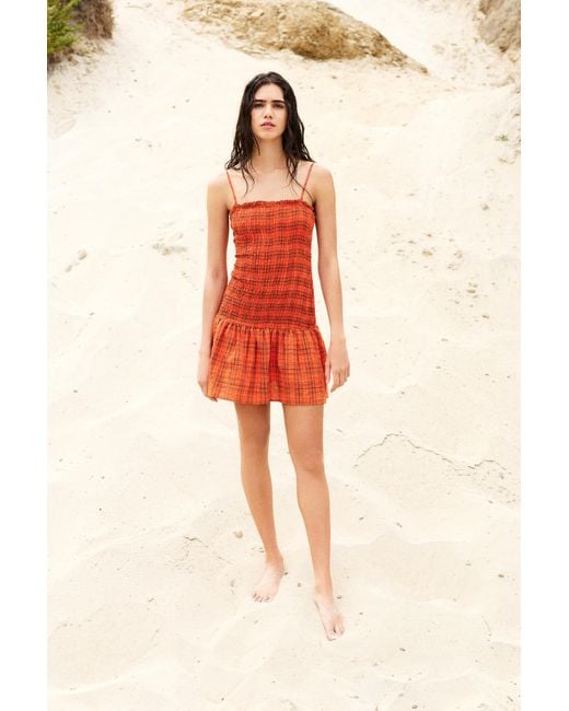 Pull&Bear Red Check Smocked Dress