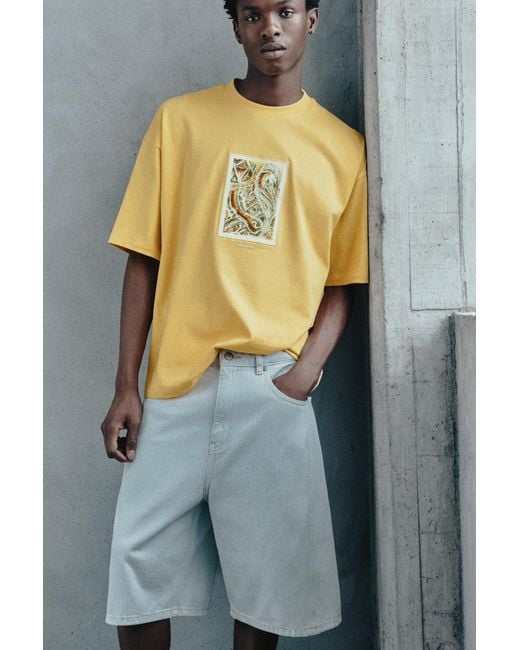 Pull&Bear Blue Relaxed-Fit Seam Detail Denim Bermuda Shorts for men