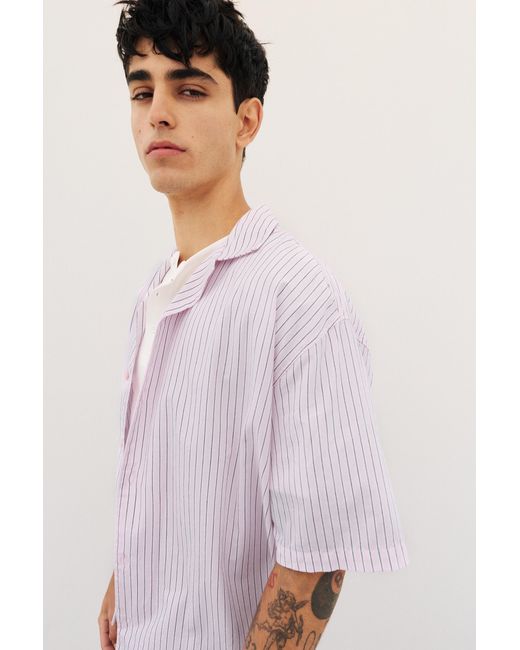 Pull&Bear Pink Short Sleeve Striped Shirt for men