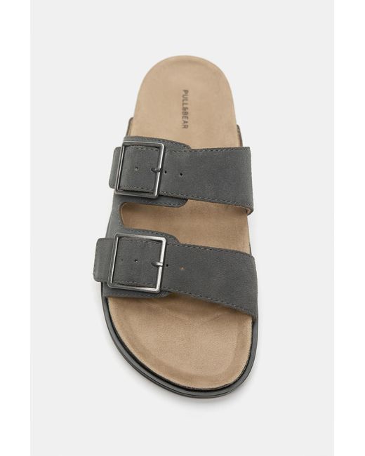 Pull&Bear Gray Leather Buckle Sandals for men