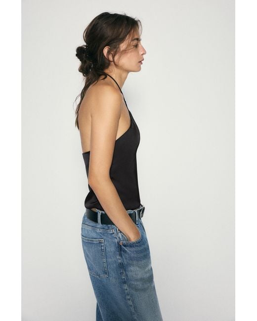 Pull&Bear Black Satin Halter Top