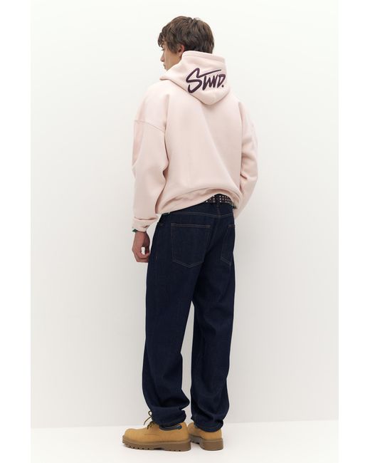 Pull&Bear Black Stwd Embroidered Hoodie for men