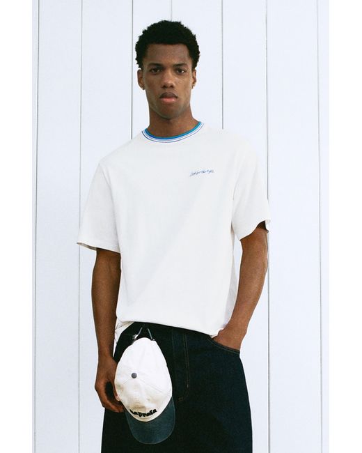 Pull&Bear White Embroidered Slogan T-Shirt for men