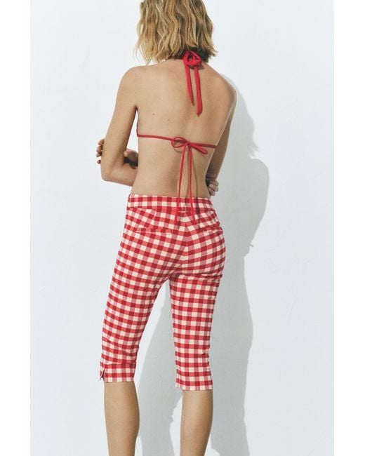 Pull&Bear Gray Gingham Check Capri Trousers