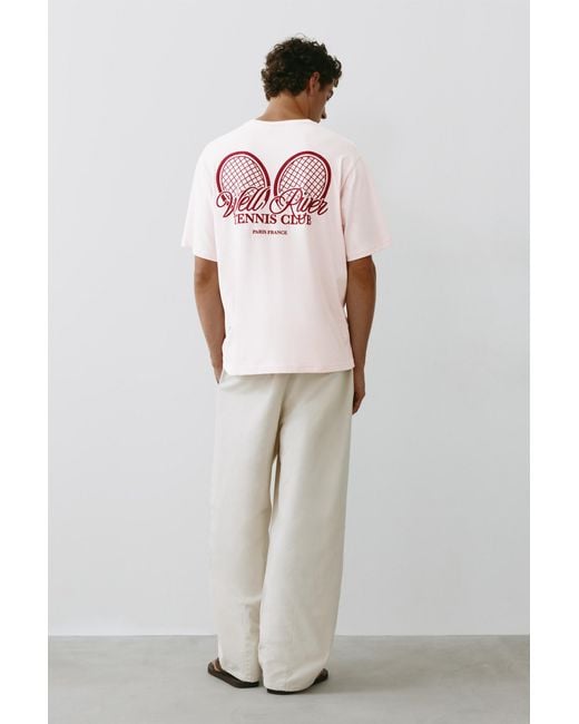 Pull&Bear Pink Tennis Club Graphic T-Shirt for men