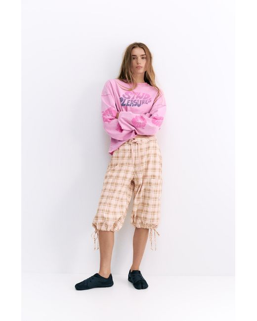 Pull&Bear Pink Pleasures X Stwd Check Cargo Bermuda Shorts