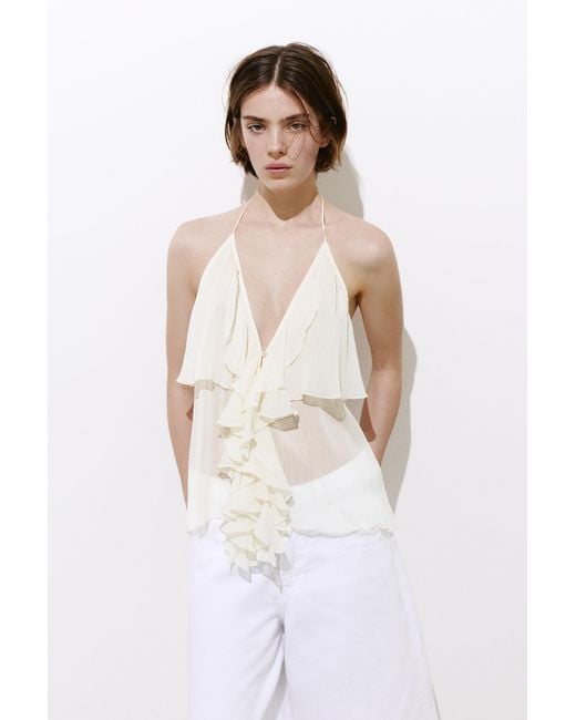 Pull&Bear White Halter Top With Ruffles