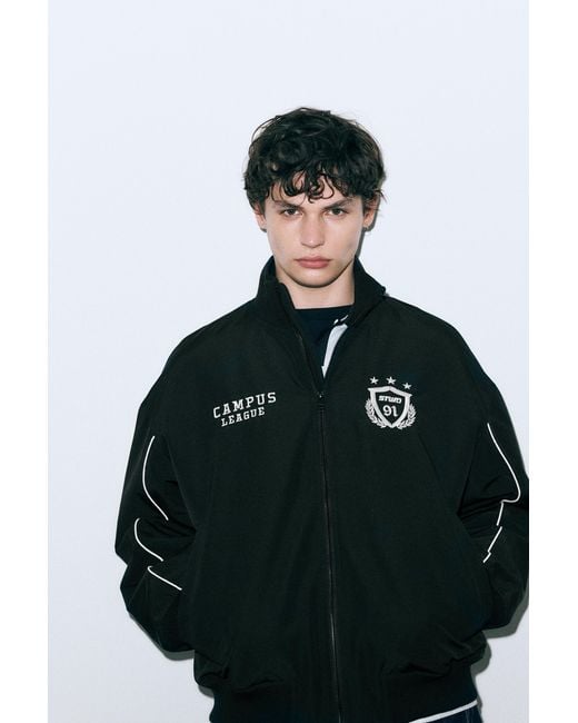 Pull&Bear Black Stwd Embroidered Puffer Jacket for men