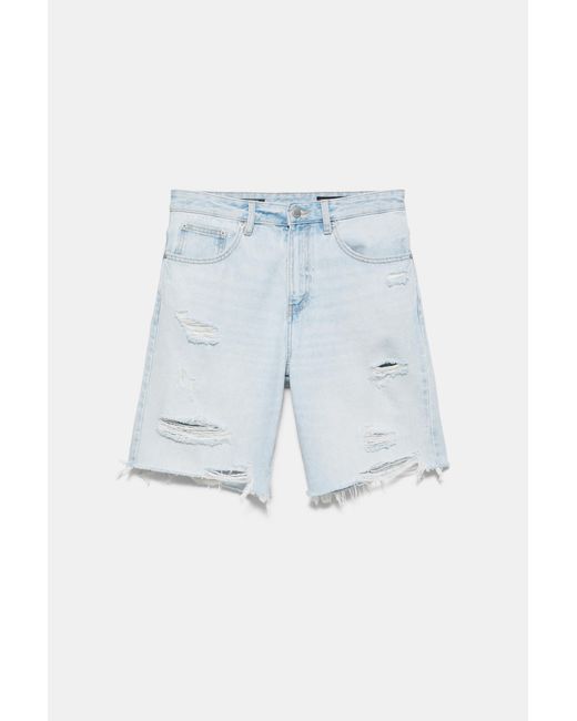 Pull&Bear Straight Fit Denim Short in het Blue voor heren