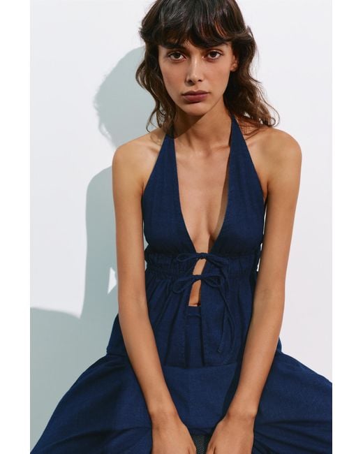 Pull&Bear Blue Elasticated Denim Halter Top