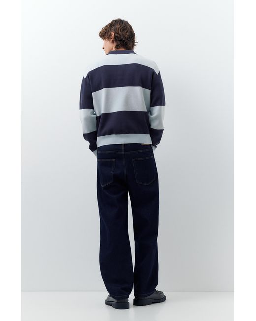 Pull&Bear Blue Paneled Knit Polo Shirt for men