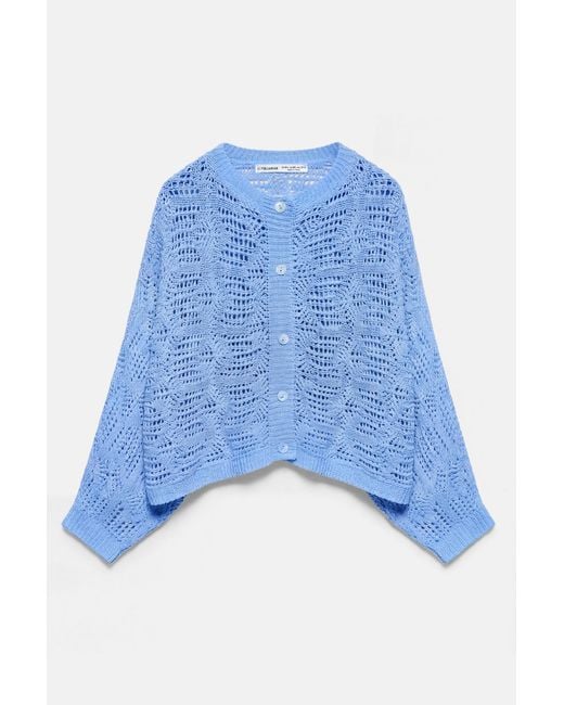Pull&Bear Blue Oversize Cutwork Cardigan