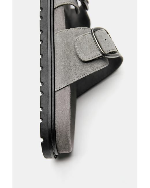 Pull&Bear White Leather Buckle Sandals for men