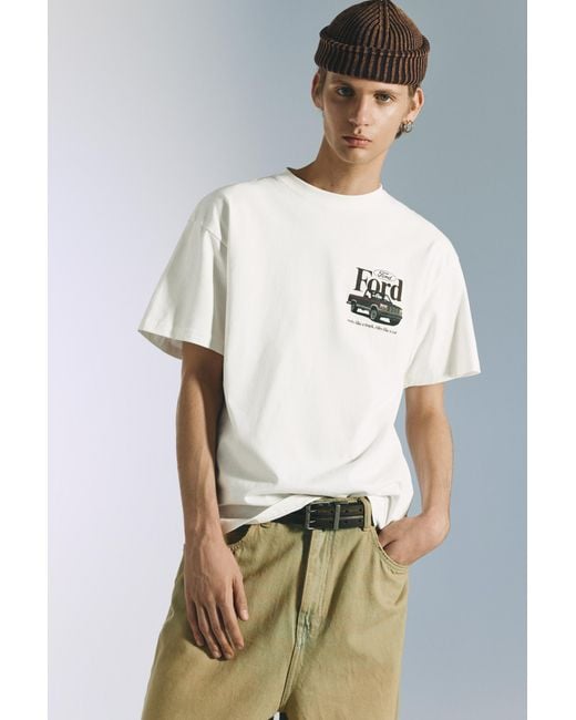 Pull&Bear White Ford T-Shirt for men