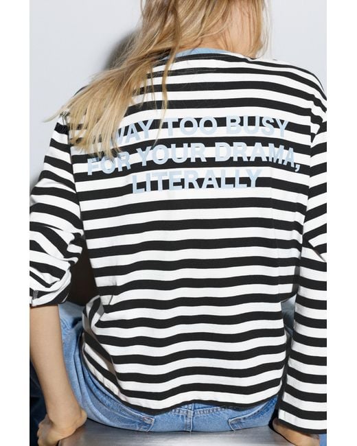 Pull&Bear Oversized Gestreept T-Shirt in het Gray
