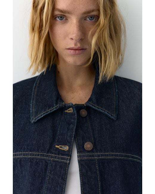 Pull&Bear Boxy Fit Denim Overshirt in het Blue