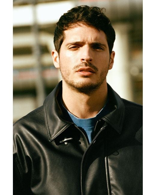 Pull&Bear Black Leather Effect Toggle Jacket for men