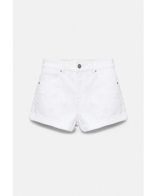 Pull&Bear White Mid-Waist Denim Shorts