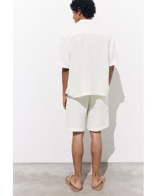 Pull&Bear White Short Sleeve Crepe Shirt for men