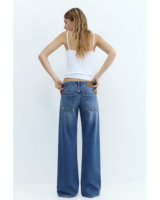 Pull&Bear Blue Ripped Low-Rise Straight Leg Jeans