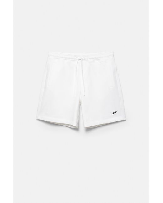 Pull&Bear White Logo Bermuda Sweatpants for men