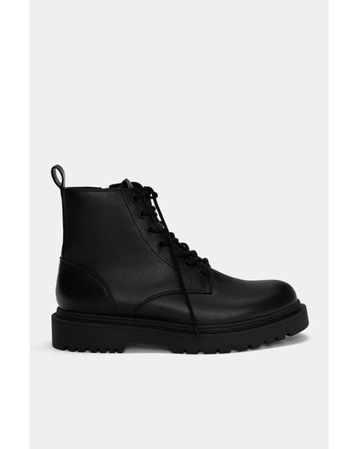 Pull&Bear Black Lace-Up Boots for men