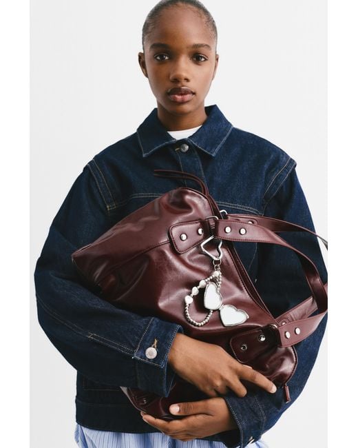 Pull&Bear Purple Embellished Tote Bag