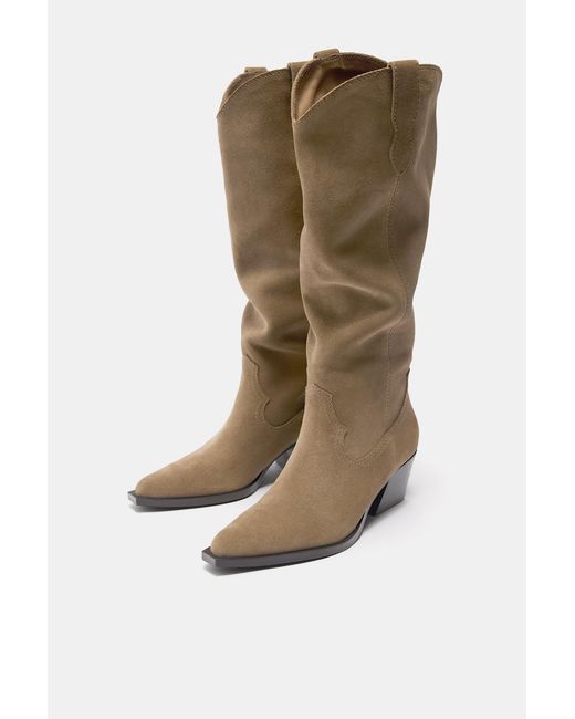 Pull&Bear Blue Cowboy Leather Boots