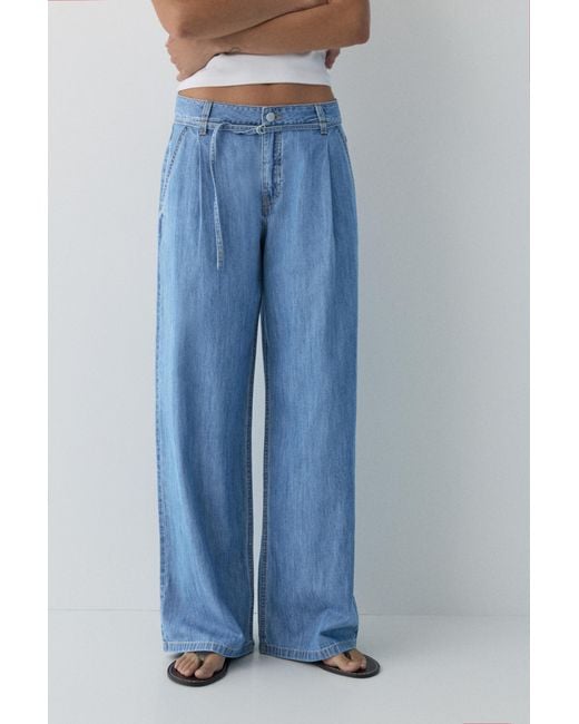 Pull&Bear Blue Wide-Leg Jeans With Drawstring