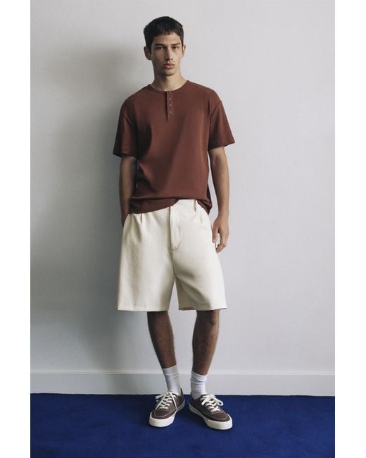 Pull&Bear Gray Double-Pleat Smart Bermuda Shorts for men