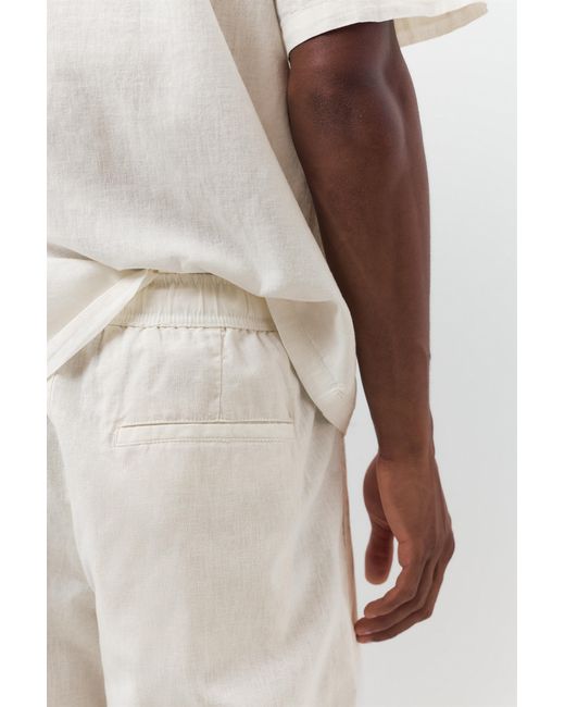 Pull&Bear White Linen Blend Jogger Trousers for men