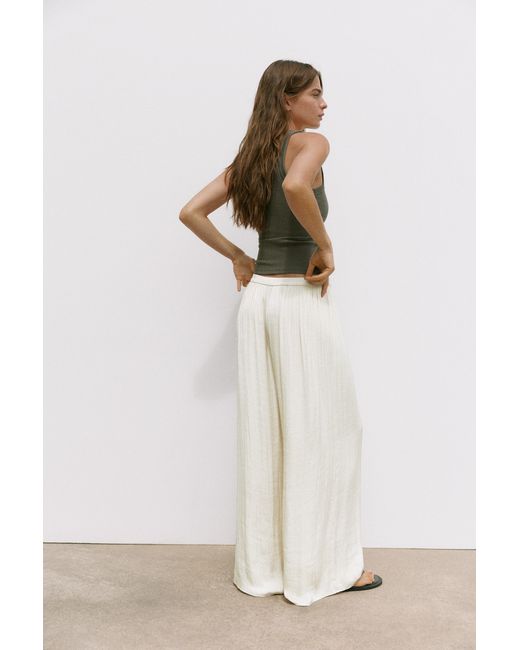 Pull&Bear White Satin Wide-Leg Trousers