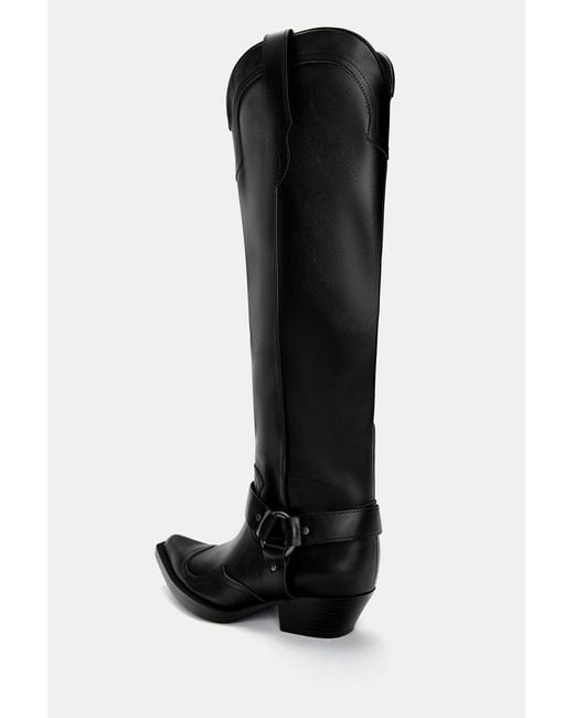 Pull&Bear Black High-Heel Cowboy Boots